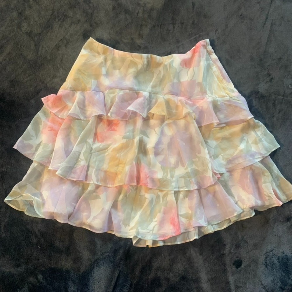 Lauren Ralph Lauren Ruffle Mini Skirt Womens 10 Pastel Floral NEW Tiered Chiffon